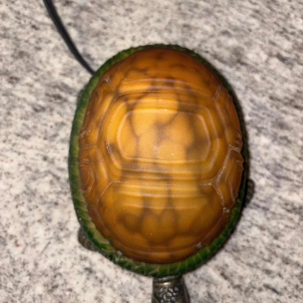Turtle Lamp with Amber Color Shell Metal Base Tortoise Night Light